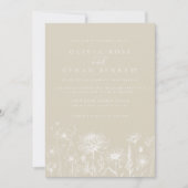 Neutral Wildflower Line Art Wedding Invitation Kaart (Voorkant)