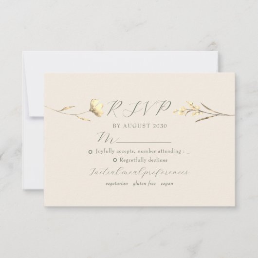 Neutral Wildflower Wedding RSVP Kaart (Voorkant)