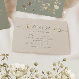 Neutral Wildflower Wedding RSVP Kaart
