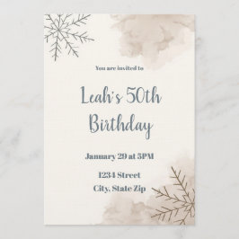 Neutral Winter 50th Birthday Invitation – Minimal Kaart