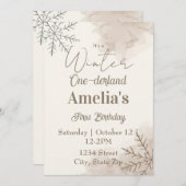 Neutral Winter First Birthday Invitation – Minimal Kaart (Voorkant / Achterkant)