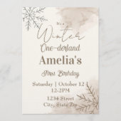 Neutral Winter First Birthday Invitation – Minimal Kaart (Voorkant)