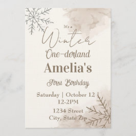 Neutral Winter First Birthday Invitation – Minimal Kaart