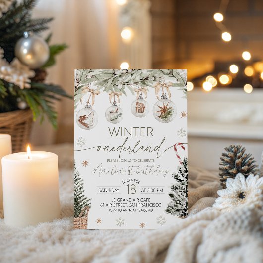 Neutral Winter Onederland Invitation Kaart