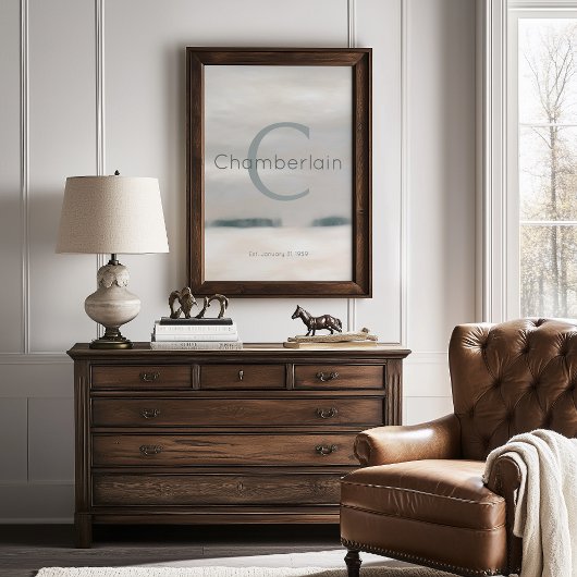 Neutral Winter Watercolor Custom Last Name Print