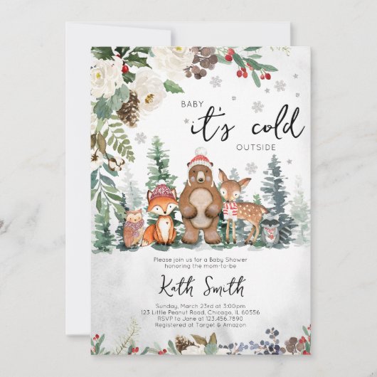 Neutral Winter Woodland Baby shower Kaart (Voorkant)