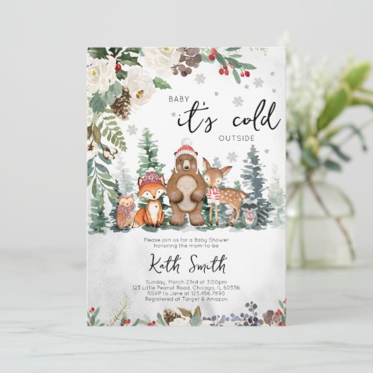 Neutral Winter Woodland Baby shower Kaart (Staand voorkant)