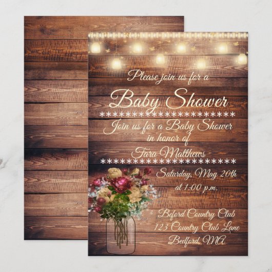Neutral Wood Baby shower Invitation Kaart (Voorkant / Achterkant)