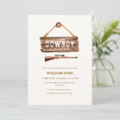 Neutral Wooden Wild West Cowboy Pistool Baby showe Kaart (Staand voorkant)