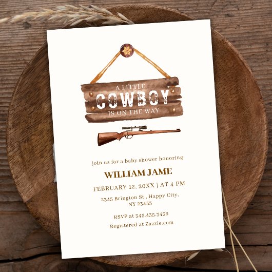 Neutral Wooden Wild West Cowboy Pistool Baby showe Kaart
