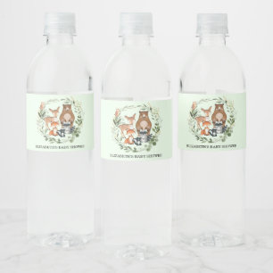 Neutral Woodland Animals Baby shower 1e Verjaardag Waterfles Etiket
