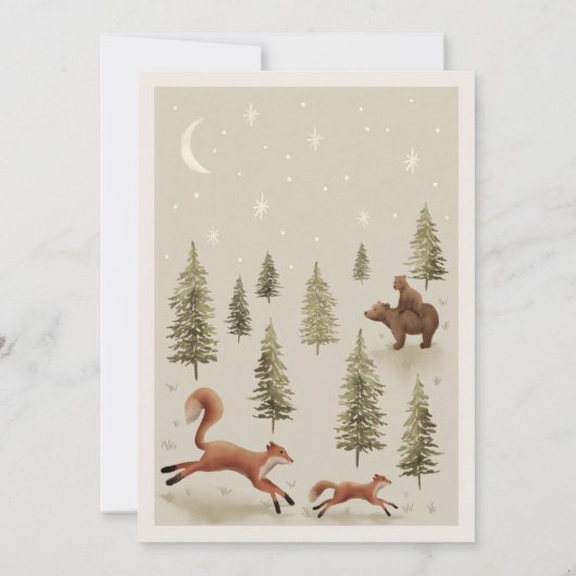 Neutral Woodland Animals Baby shower Invitation Kaart (Achterkant)