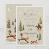 Neutral Woodland Animals Baby shower Invitation Kaart (Voorkant / Achterkant)