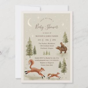 Neutral Woodland Animals Baby shower Invitation Kaart