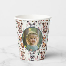 Neutral Woodland Animals Kids Birthday Photo Papieren Bekers