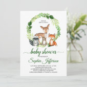 Neutral Woodland Baby shower Forest Animals Green Kaart (Staand voorkant)