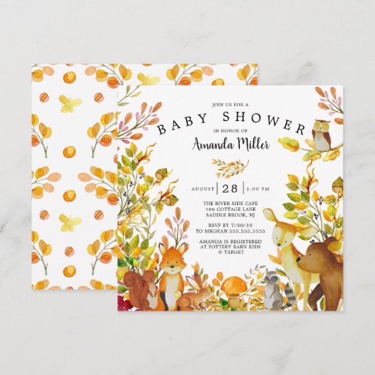 Neutral Woodland Forest Animals Baby shower Kaart (Voorkant / Achterkant)
