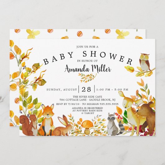 Neutral Woodland Forest Animals Baby shower Kaart (Voorkant / Achterkant)