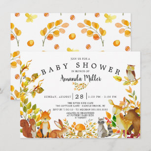 Neutral Woodland Forest Animals Baby shower Kaart