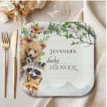 Neutral Woodland Wildlife Baby Shower Party Table Papieren Bordje<br><div class="desc">These baby shower paper plates were designed for calm, nature-inspired celebrations. Featuring gentle greenery and sweet woodland wildlife, they bring a soft storybook feel to your table. Perfect for gender-neutral baby showers, rustic themes, and parents who love timeless forest charm.</div>