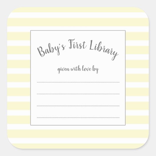 Neutral Yellow Stripe baby shower boek sticker (Voorkant)