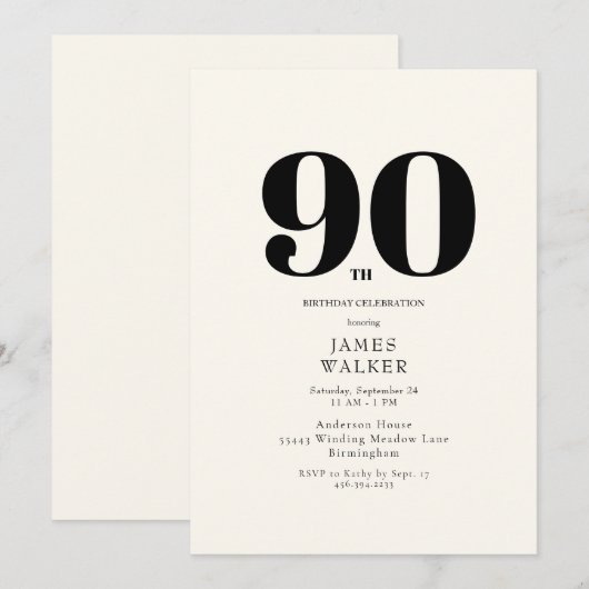 Neutrale 90ste verjaardag kaart (Voorkant / Achterkant)