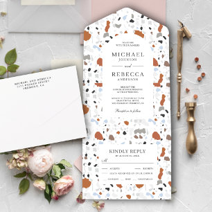 Neutrale aardbevingsminimale terrazzo Wedding All In One Uitnodiging