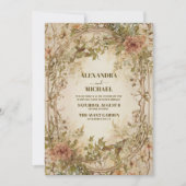 Neutrale Aarde Boheemse Bloemen Bruiloft Kaart (Voorkant)