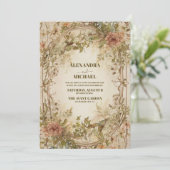 Neutrale Aarde Boheemse Bloemen Bruiloft Kaart (Staand voorkant)