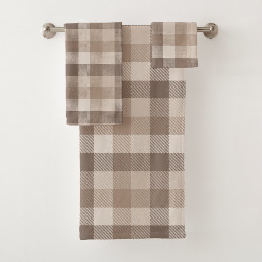 Neutrale Aarde Tannige Geruite Gingham Plaid Bad Handdoek (Insitu)