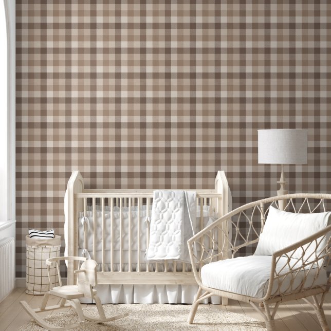 Neutrale Aarde Tannige Geruite Gingham Plaid  Behang (Kinderen)