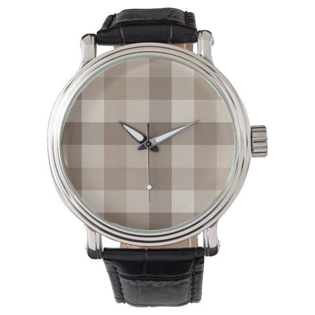 Neutrale Aarde Tannige Geruite Gingham Plaid  Horloge (Voorkant)