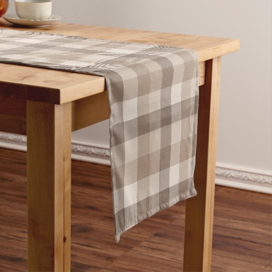 Neutrale Aarde Tannige Geruite Gingham Plaid Korte Tafelloper (Voorbeeld)