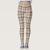 Neutrale Aarde Tannige Geruite Gingham Plaid Leggings (Voorkant)