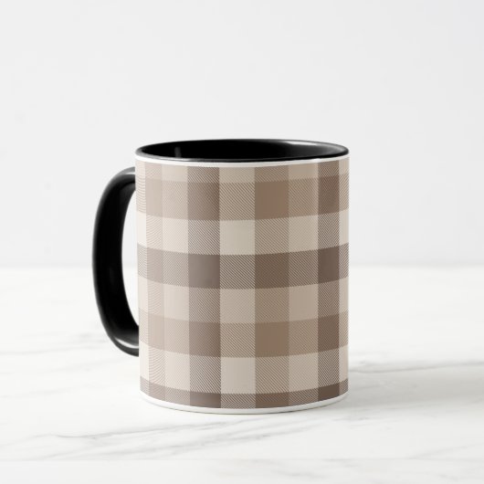 Neutrale Aarde Tannige Geruite Gingham Plaid Mok (Voorkant links)