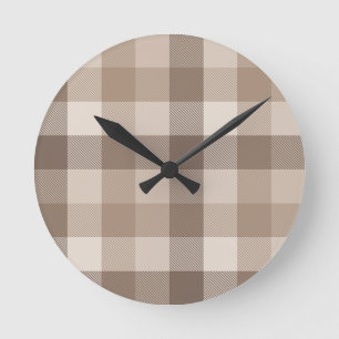 Neutrale Aarde Tannige Geruite Gingham Plaid Ronde Klok