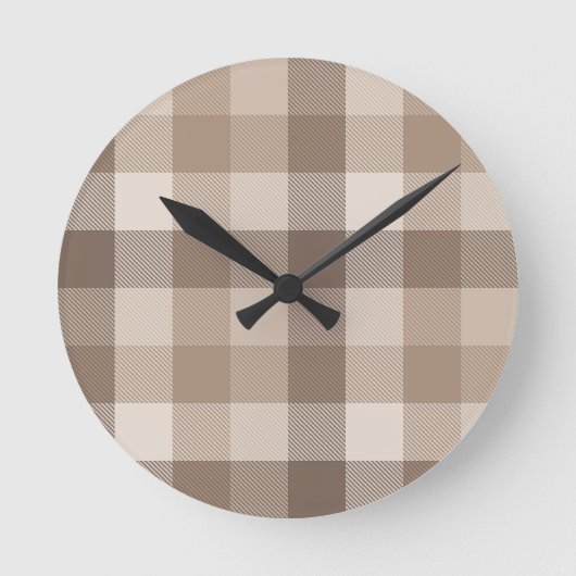 Neutrale Aarde Tannige Geruite Gingham Plaid Ronde Klok (Voorkant)