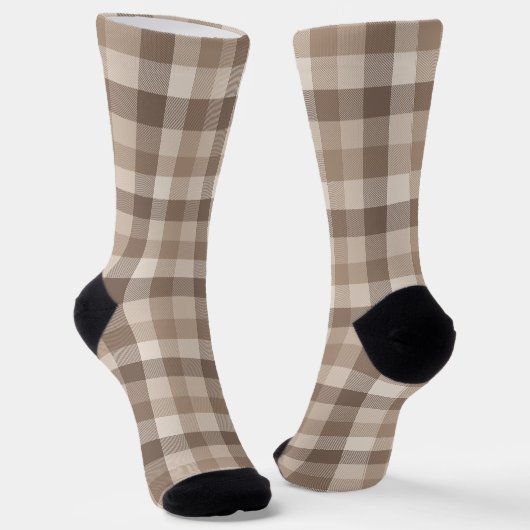 Neutrale Aarde Tannige Geruite Gingham Plaid Sokken (Gebogen)