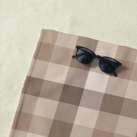 Neutrale Aarde Tannige Geruite Gingham Plaid Strandlaken (In situ)