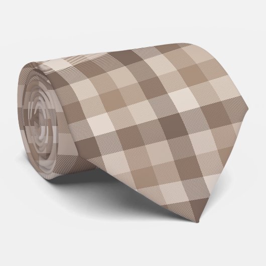 Neutrale Aarde Tannige Geruite Gingham Plaid  Stropdas (Opgerold)