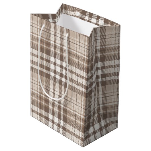 Neutrale aardetone plaid tartan ontwerp medium cadeauzakje (Achterkant Gekanteld)