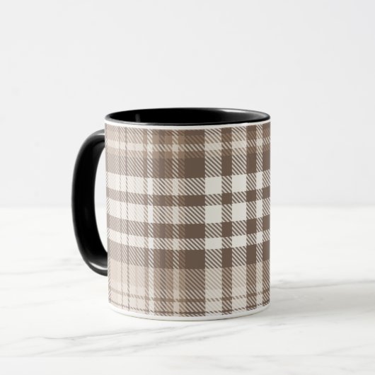 Neutrale aardetone plaid tartan ontwerp mok (Voorkant links)