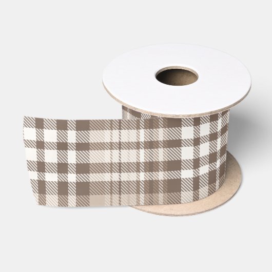 Neutrale aardetone plaid tartan ontwerp satijnen lint (Spoel)