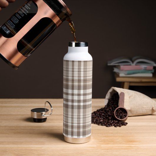 Neutrale aardetone plaid tartan ontwerp  waterfles (Koffie)