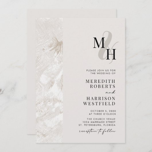 Neutrale Aardetonen QR Code Monogram Bruiloft Kaart (Voorkant / Achterkant)