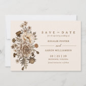 Neutrale aardse crème + bruin | bloemen save the date (Voorkant)