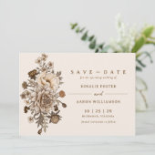 Neutrale aardse crème + bruin | bloemen save the date (Staand voorkant)
