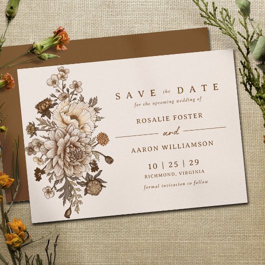 Neutrale aardse crème + bruin | bloemen save the date