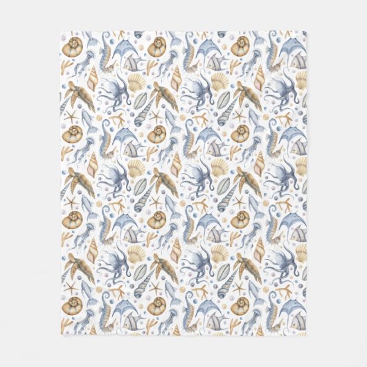 Neutrale aardse kleuren pastel zee maritiem fleece deken (Voorkant)