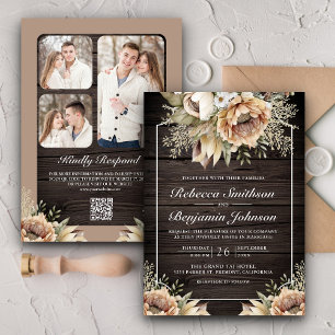 Neutrale aardse taupe bloemencode houten QR-code b Kaart